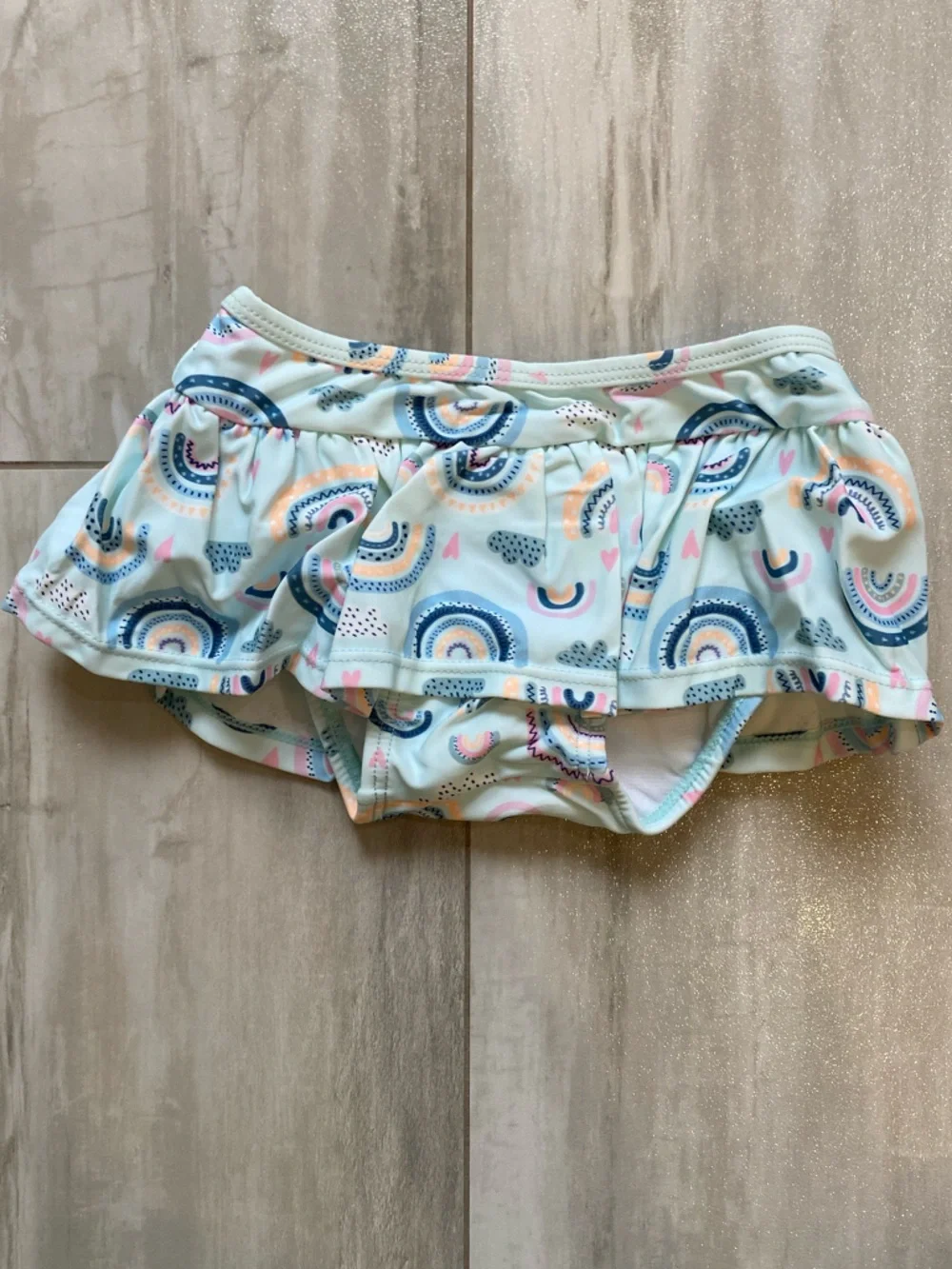 NWT RuffleButts Pastel Chase the Rainbow Bow Top Skirted Bikini girls 18-24M